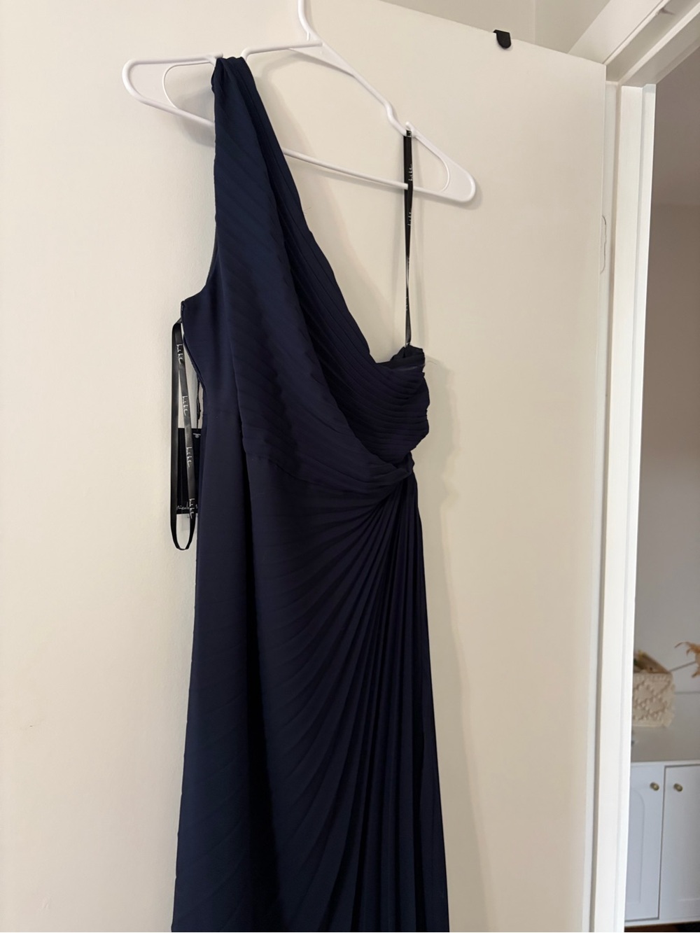 Nicole Miller One-Shoulder Navy Evening Gown